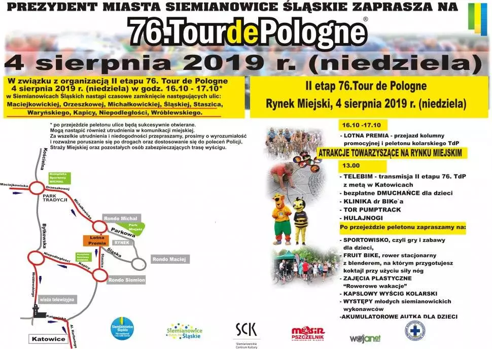 W dniu 4 sierpnia ulicami Siemianowic przebiegać będzie trasa II etapu 76. edycji wyścigu kolarskiego Tour de Pologne